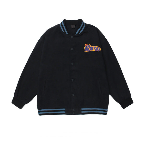 Chaqueta Hombre Estilo Urbano con Bordado de Letras Retro - Corte Oversize