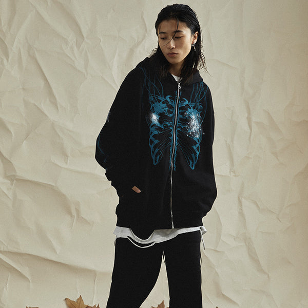 Sudadera con Capucha y Cierre de Estilo Urbano en Gris Oscuro