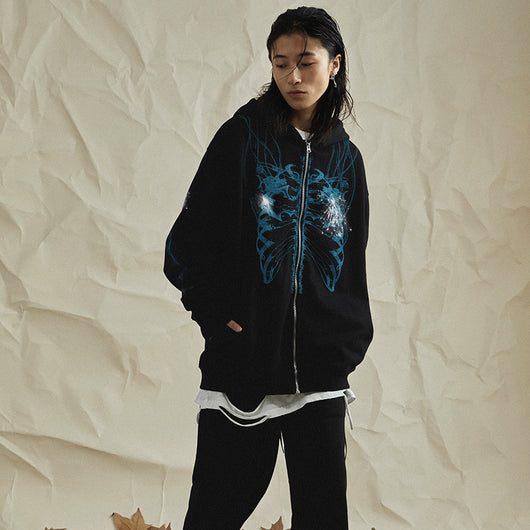 Sudadera con Capucha y Cierre de Estilo Urbano en Gris Oscuro