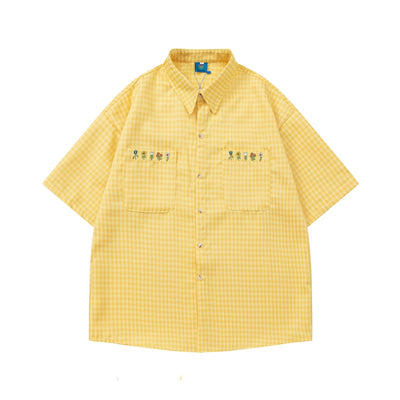 Camisa a Cuadros Bordada Suelta para Parejas - Diseño Versátil - Image 3