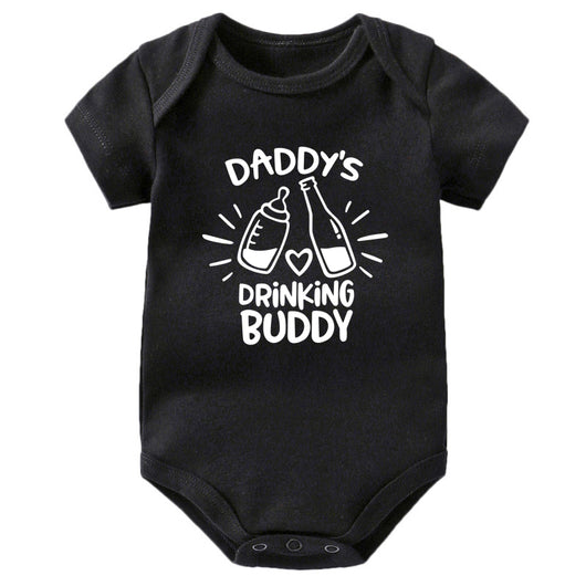 White short-sleeve t-shirt with a black graphic of a baby bottle and a beverage bottle clinking, and "DRINKING BUDDY" text. - Image 6