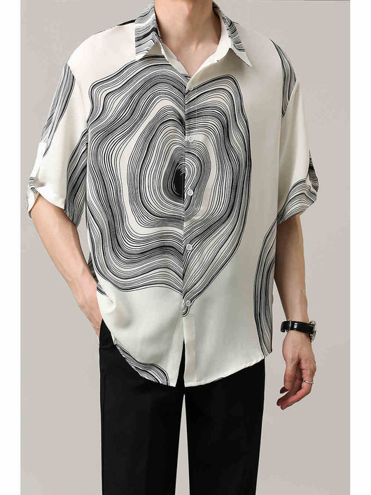 Camisa Casual Hombre Manga Corta Contraste Retro Suelta - Image 3