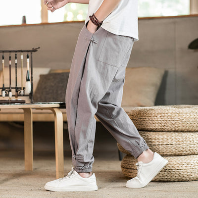 Pantalones Harem Holgados de Algodón y Lino Transpirables para Hombre - Talla Grande - Image 10