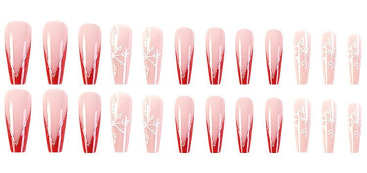 Uñas Postizas Navideñas con Diseño de Copos de Nieve y Rayas - Image 9