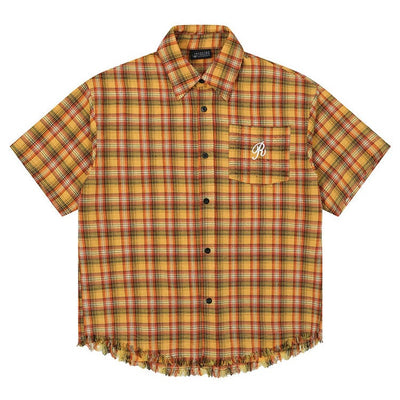 Camisa Cuadros Amarilla con Bolsillo Bordado - Unisex Manga Corta - Image 12