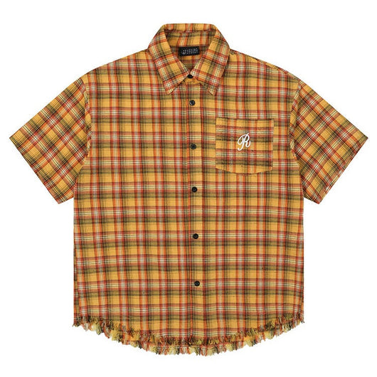 Camisa Cuadros Amarilla con Bolsillo Bordado - Unisex Manga Corta - Image 12