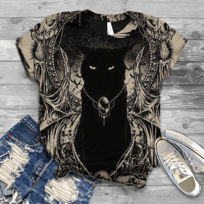 Playera Estampado Gato para Mujer - Manga Corta