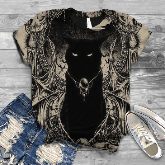 Playera Estampado Gato para Mujer - Manga Corta