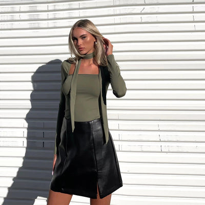 Blusa Cuello Cuadrado con Lazo Ajustada - Estilo Europeo Sofisticado para Otoño e Invierno - Image 3