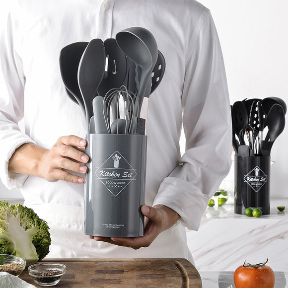 Set de 14 Utensilios de Silicona con Mango de Acero Inoxidable