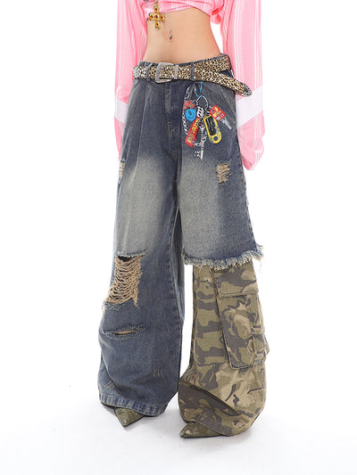 Pantalones Anchos Estilo Militar con Cadena Estampada y Efecto Dos Piezas - Image 15