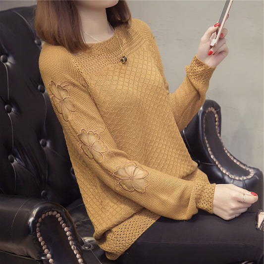 Suéter Patchwork Elegante de Cuello Redondo y Manga Larga