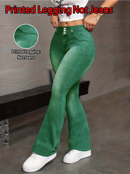 Pantalón Faux Denim con Estampado de Mariposas para Mujer - Image 13
