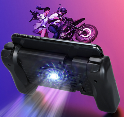 Black mobile game controller with integrated cooling fan and ergonomic grips for smartphones. - Image 8