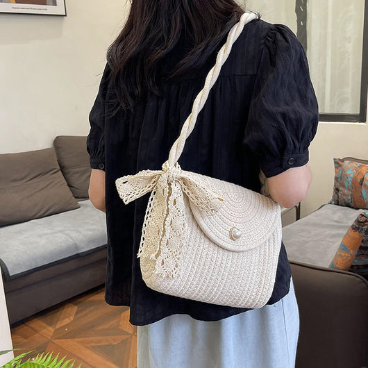Bolsa Tejida de Algodón con Cuerda - Estilo Casual Artesanal para Verano - Image 4