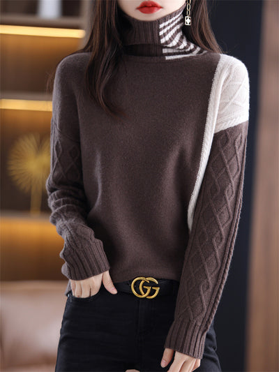 Suéter Cuello Alto Mujer Contraste de Colores Holgado - Image 13