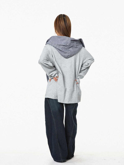 Sudadera Cuadriculada con Capucha Falsa Dos Piezas - Manga Larga Casual - Image 4