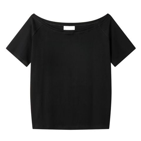 Blusa Holgada de Hombro Oblicuo Manga Corta para Mujer - Image 5
