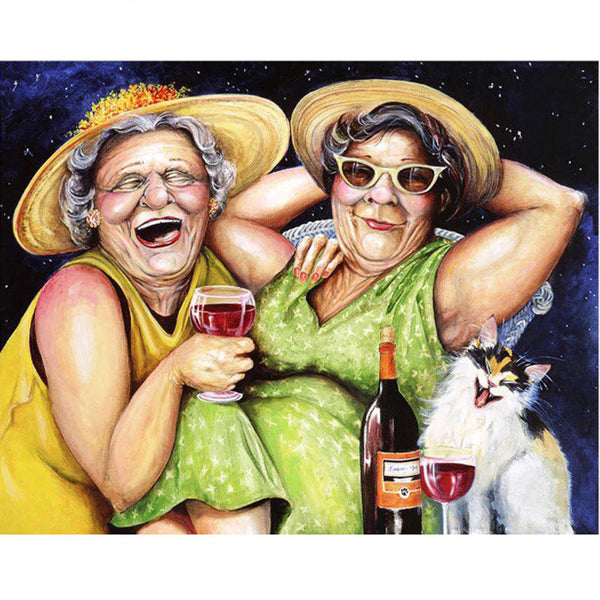 Pintura de Diamantes Círculo y Cuadrado con Abuela y Gato Bordados