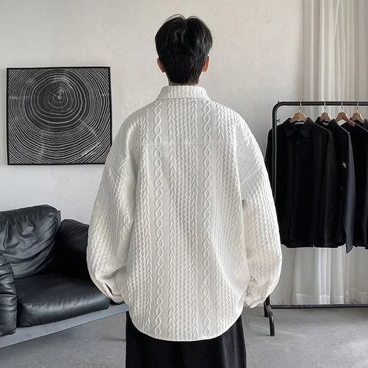 Camisa Suelta con Solapas Realzadas y Textura En Relieve para Hombre - Image 3
