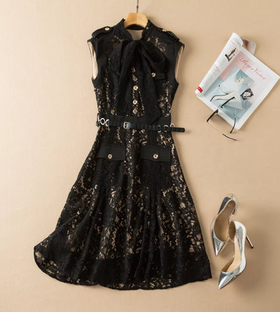 Vestido Slim con Cintura de Encaje y Lazo