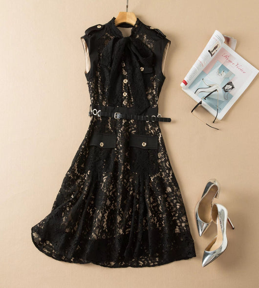 Vestido Slim con Cintura de Encaje y Lazo