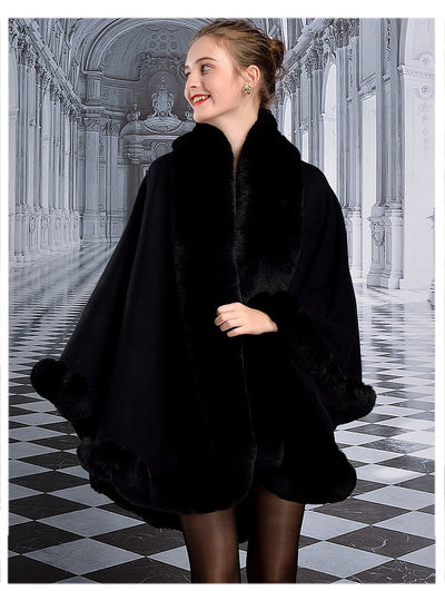 Capa de Lujo con Cuello de Piel de Conejo Rex para Mujer - Image 16