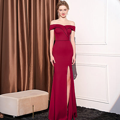 Vestido Largo Elegante Hombros Descubiertos con Cola de Pez - Image 9