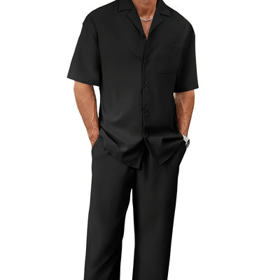 Conjunto de Traje Casual para Hombre: Camisa de Solapa con Botones y Pantalón Recto - Image 4