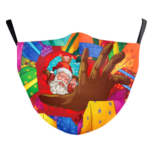 Christmas Santa Claus dustproof face mask with a red hat, white beard, and glasses on a blue and green background. - Image 17