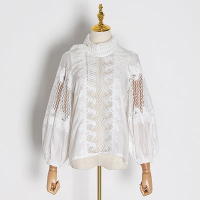 Camisa de Cuello Alto con Bordado Hueco - Estilo Profesional Reforzado - Image 6
