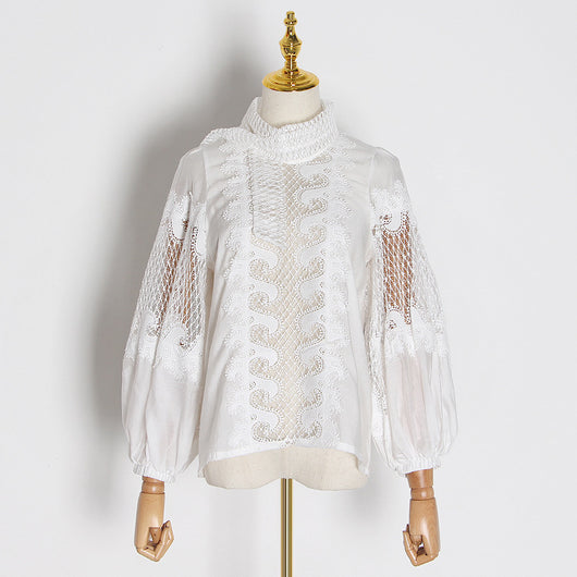 Camisa de Cuello Alto con Bordado Hueco - Estilo Profesional Reforzado - Image 6
