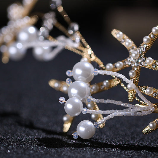 Diadema Estrella de Mar con Perlas para Novia - Joya de Cabello Elegante - Image 2