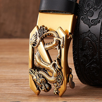 Cinturón de Cuero Grabado para Hombre con Hebilla Dragón Automática - Image 7