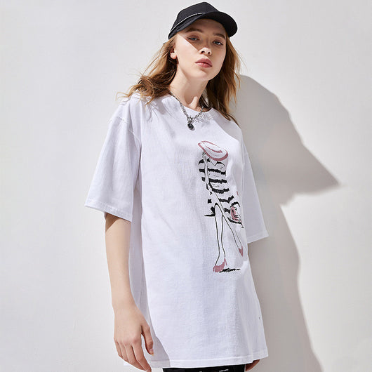 Playera Holgada de Algodón con Estampado de Personajes