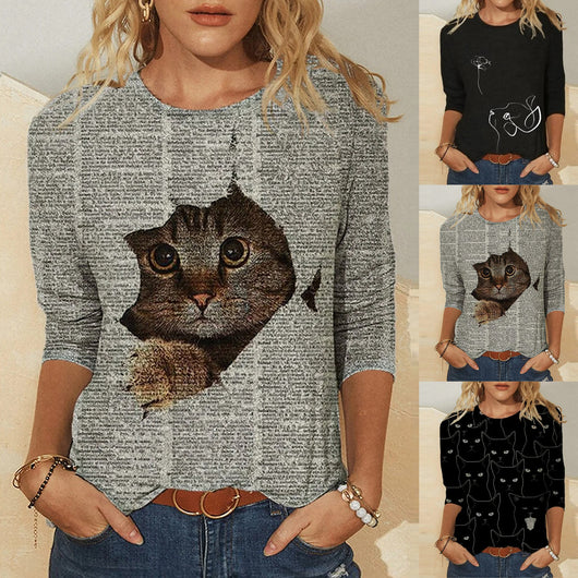 Playera Manga Larga Estampada Cuello Redondo para Mujer - Image 21