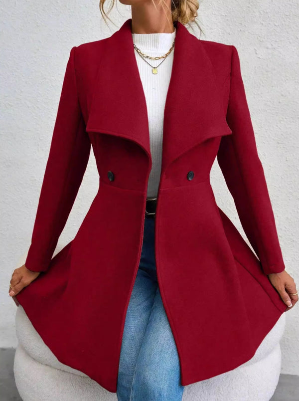 Abrigo Largo de Lana con Solapa Elegante para Mujer, Corte Ajustado