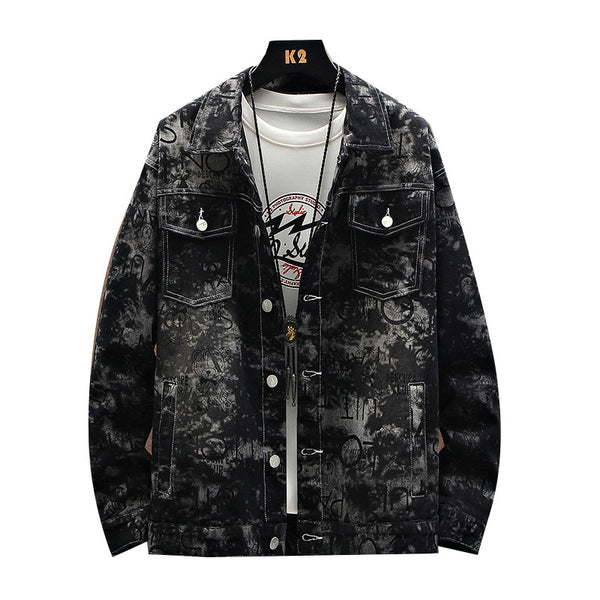 Chaqueta Denim Oversized Estampada para Hombre Talla Grande