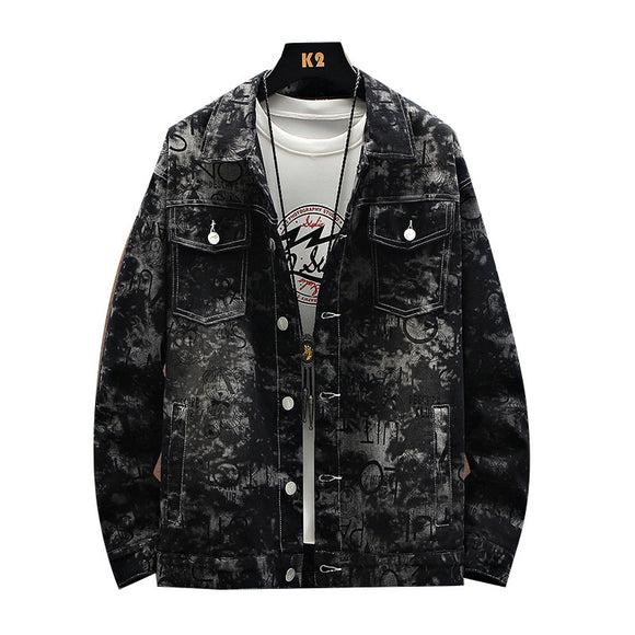 Chaqueta Denim Oversized Estampada para Hombre Talla Grande
