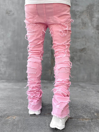 jeans, trousers, beige, white, burgundy, ripped, distressed, patched - Image 6