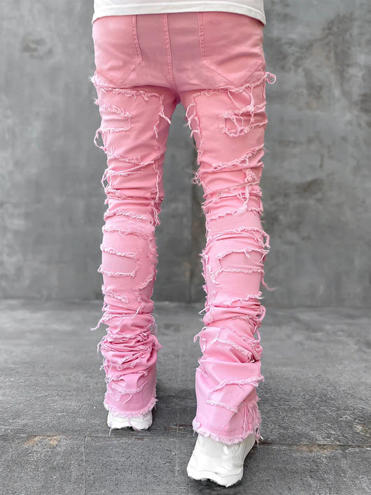 jeans, trousers, beige, white, burgundy, ripped, distressed, patched - Image 6
