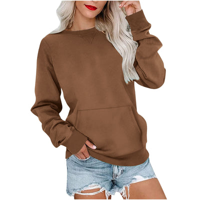 Sudadera Suelta de Color Liso con Cuello Redondo para Mujer - Image 15