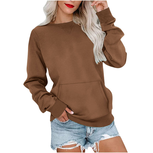 Sudadera Suelta de Color Liso con Cuello Redondo para Mujer - Image 15
