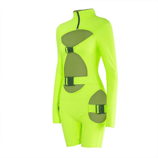 Jumpsuit Escolar Manga Larga Verde Neón con Bolsa Integrada - Image 10