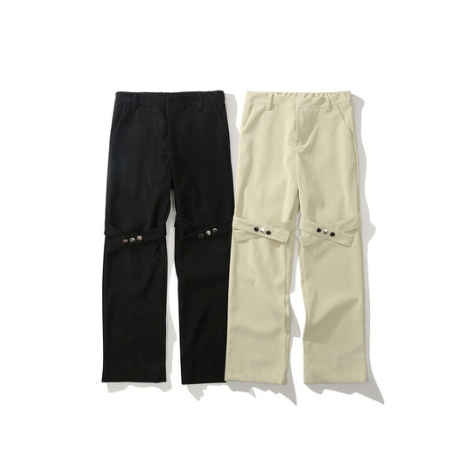 Pantalones Casuales Hip-Hop con Botones y Rayas Drapeados