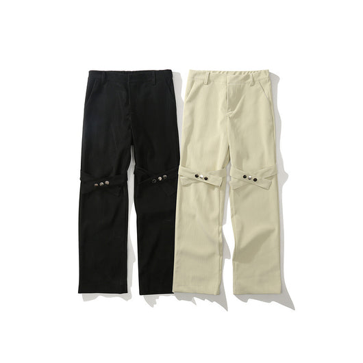 Pantalones Casuales Hip-Hop con Botones y Rayas Drapeados