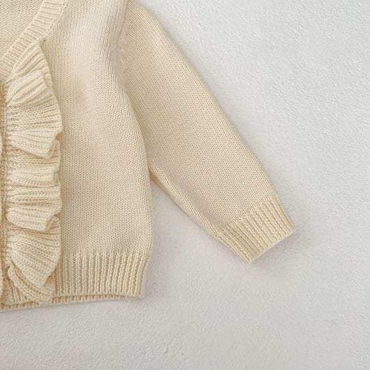 Abrigo Tejido para Niña con Cuello en V y Volantes - Primavera - Image 16