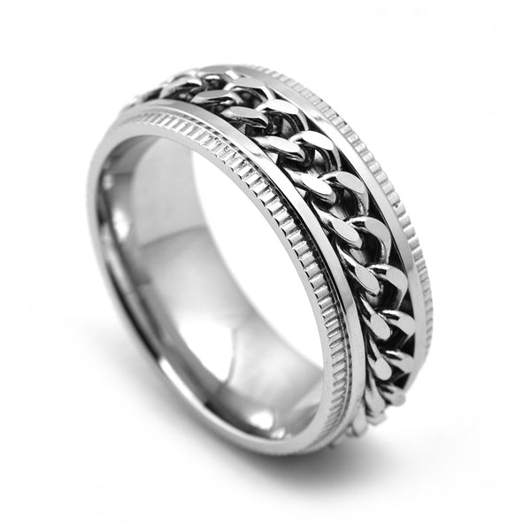 Anillo Giratorio de Acero Inoxidable para Hombre - Anillo Fidget Antiestrés