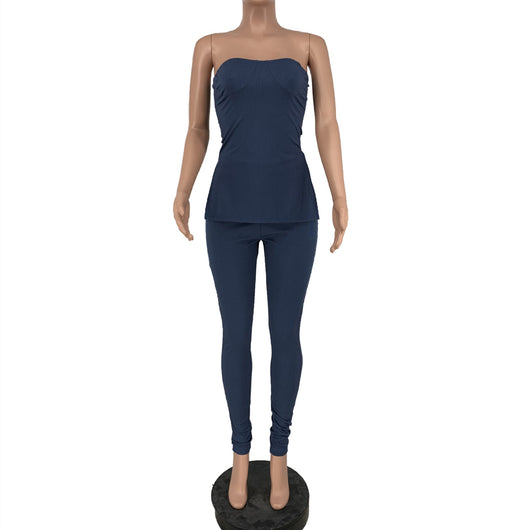 Conjunto de 2 Piezas Acanalado para Mujer - Top Tubo y Pantalón Loungewear Sexy - Image 5