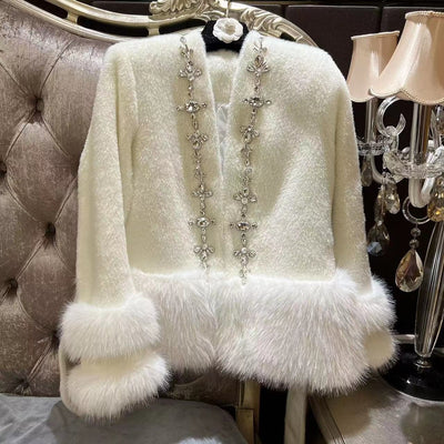 Abrigo Cardigan de Piel de Zorro con Cuentas Acolchado para Mujer - Image 4